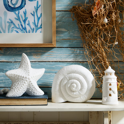 Set of 3 Ceramic Nautical LED Lights – Starfish, Shell & Lighthouse