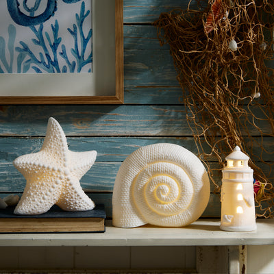 Set of 3 Ceramic Nautical LED Lights – Starfish, Shell & Lighthouse