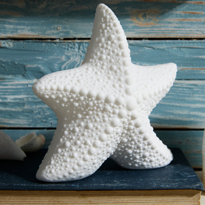 Porcelain LED Starfish Light – White Coastal Night Light Ornament