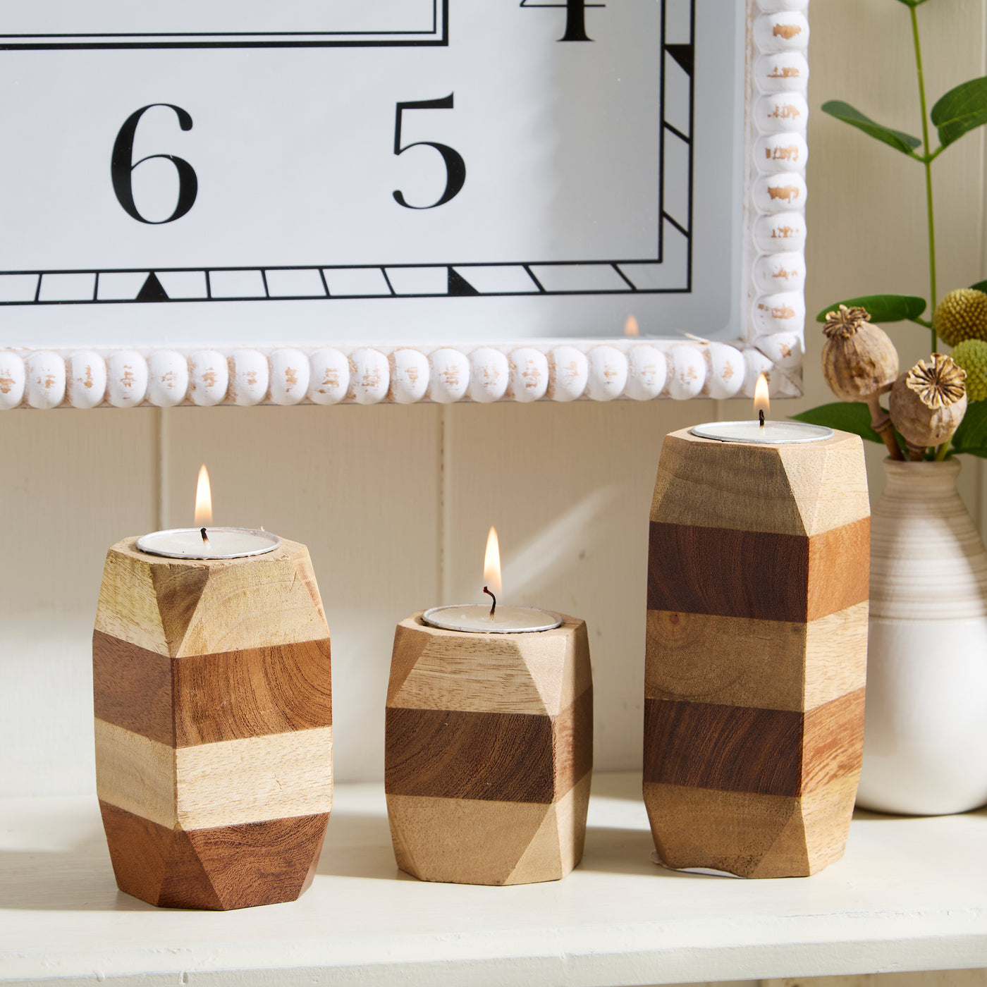 Set of 3 Geometric Wooden Tea Light Holders
