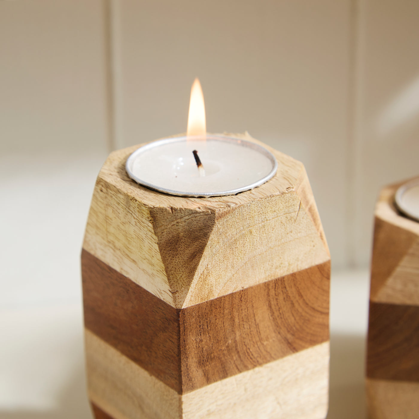 Set of 3 Geometric Wooden Tea Light Holders