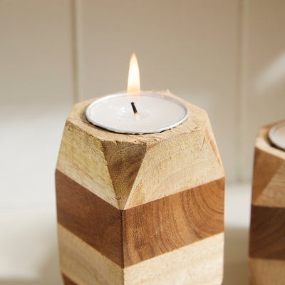 Set of 3 Geometric Wooden Tea Light Holders