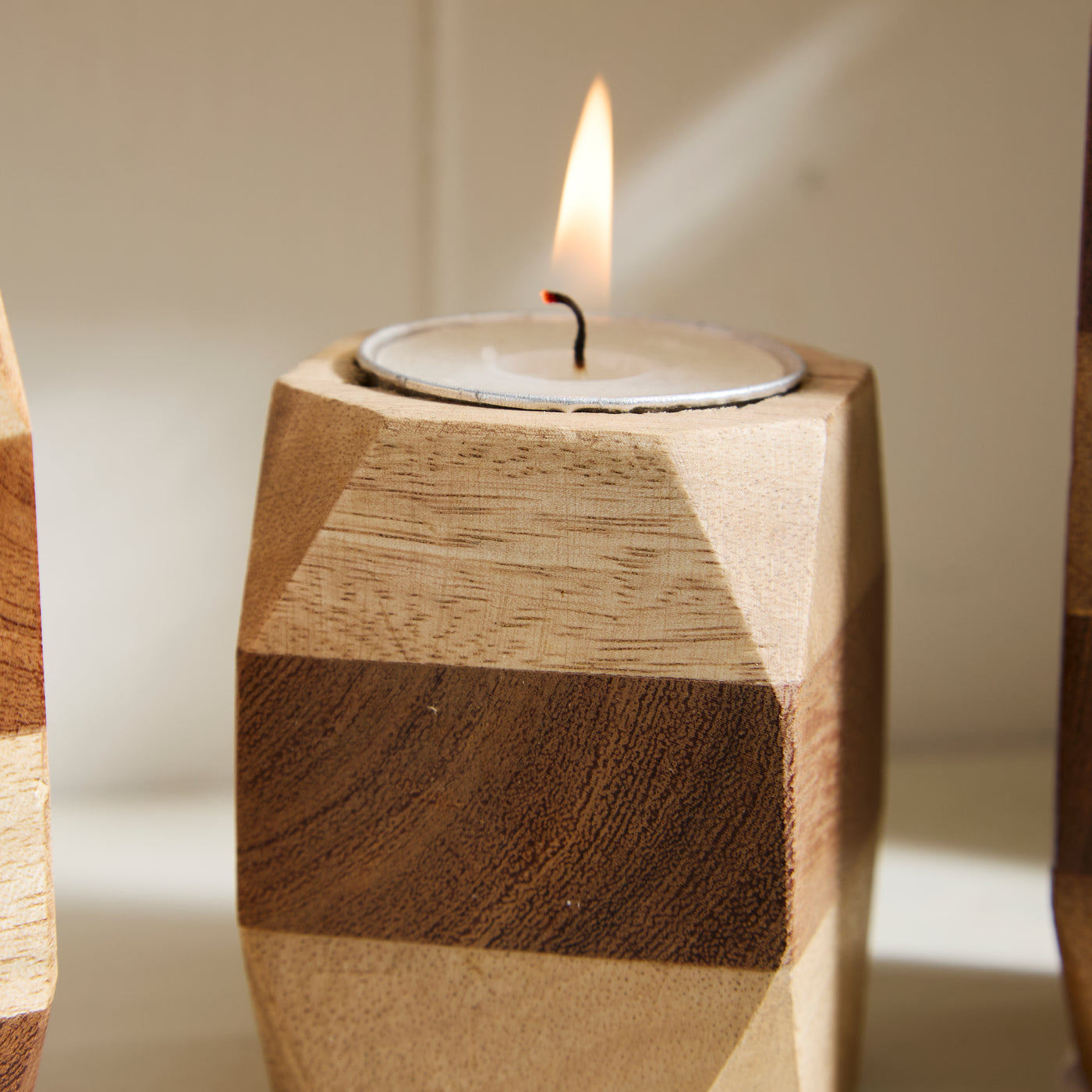 Set of 3 Geometric Wooden Tea Light Holders