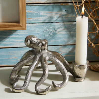Silver Octopus Candle Holder – Nautical Coastal Decor