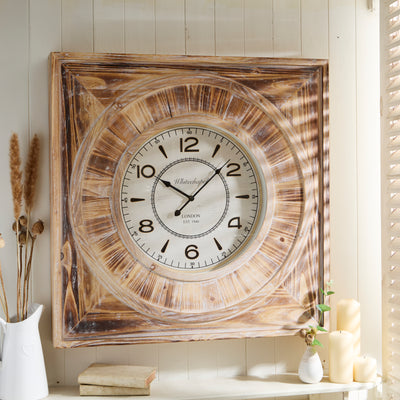 Rustic Wooden Wall Clock with Square Frame
