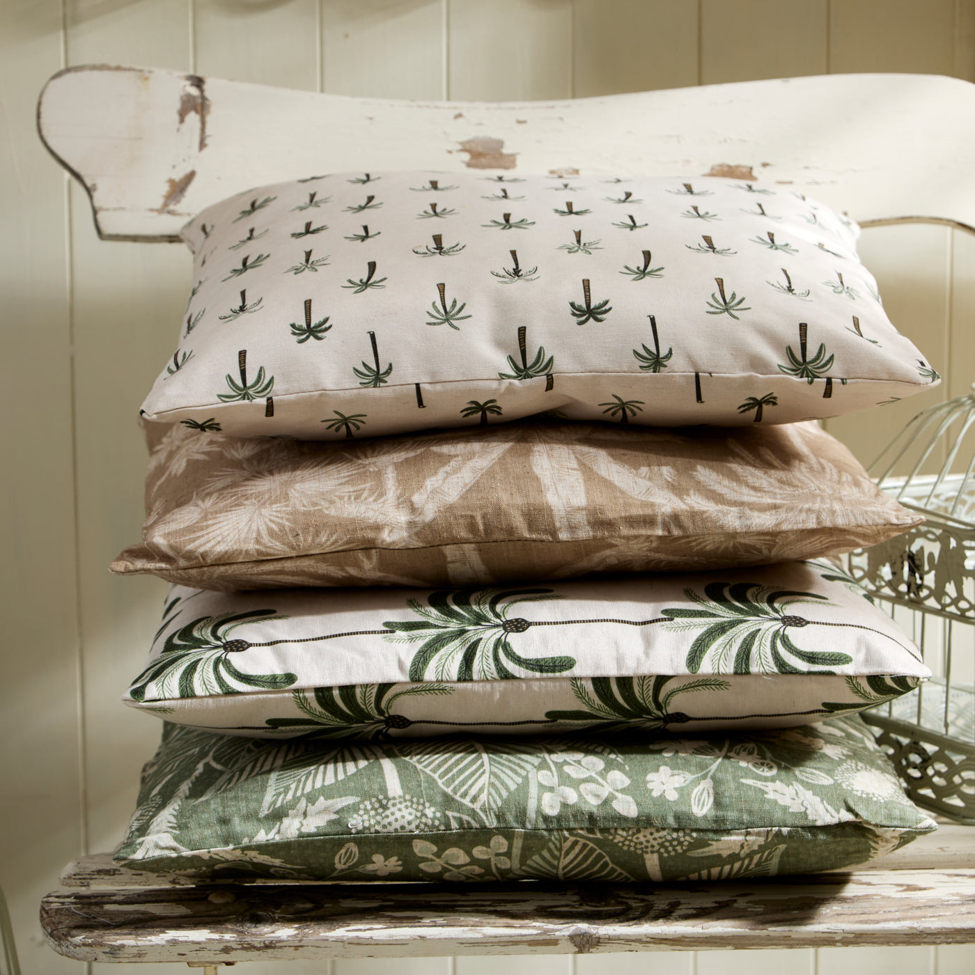 Tropical Botanical Square Outdoor Cushion – Taupe Jungle Print
