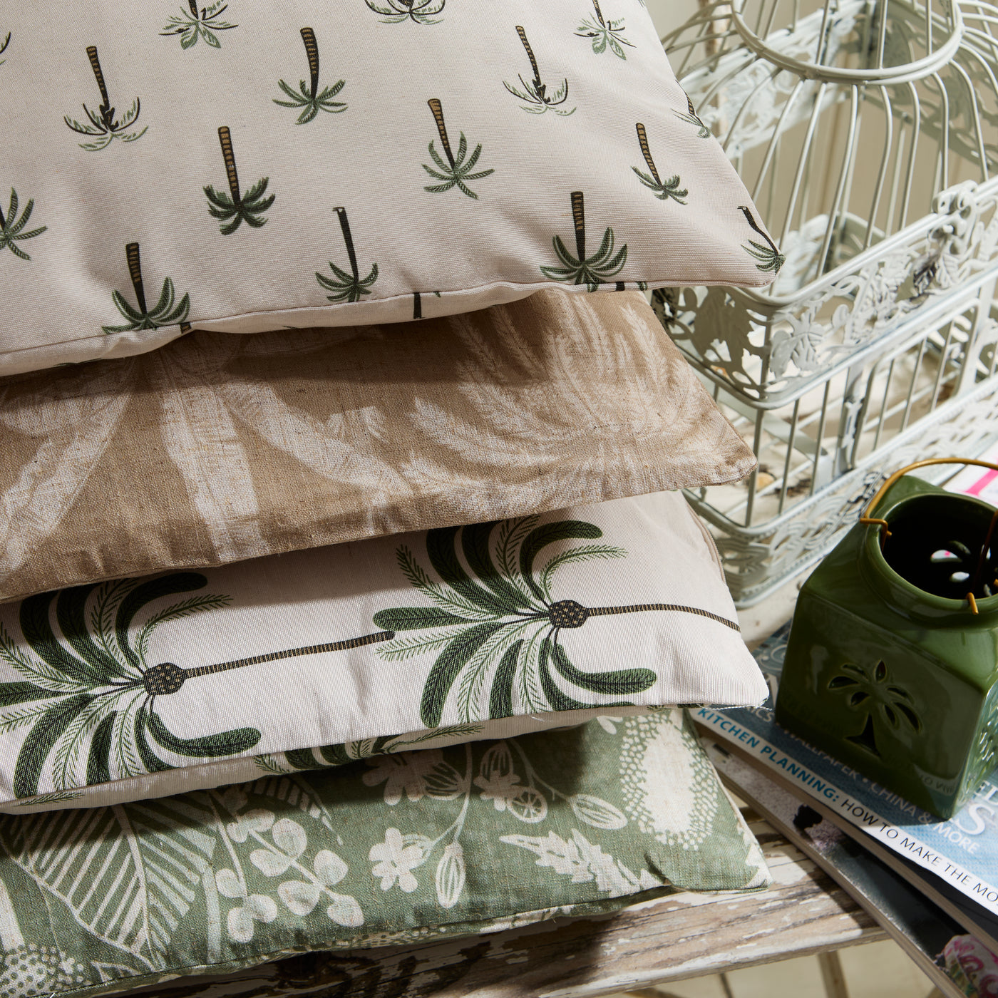 Tropical Botanical Square Outdoor Cushion – Taupe Jungle Print