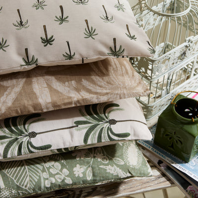 Tropical Botanical Square Outdoor Cushion – Taupe Jungle Print