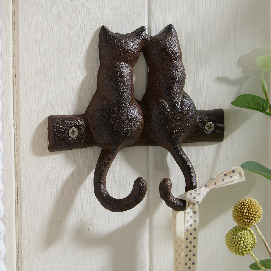 Cast Iron Double Cat Tail Wall Hook – Rustic Decorative Hanger