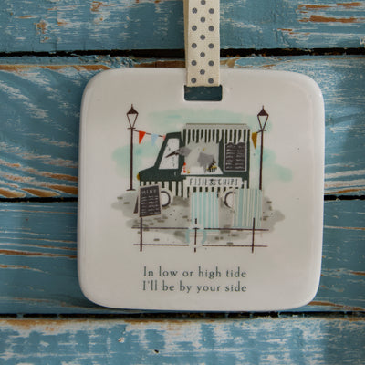 Nautical Coastal Ceramic Hanging Plaques – Set of 4 Maritime Seaside Designs