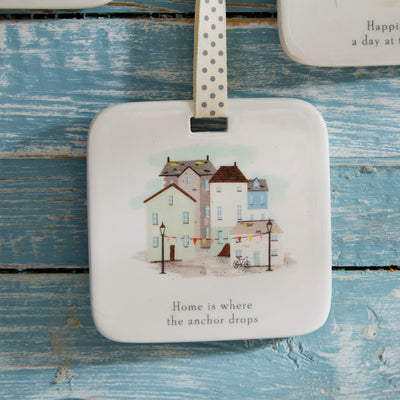 Nautical Coastal Ceramic Hanging Plaques – Set of 4 Maritime Seaside Designs