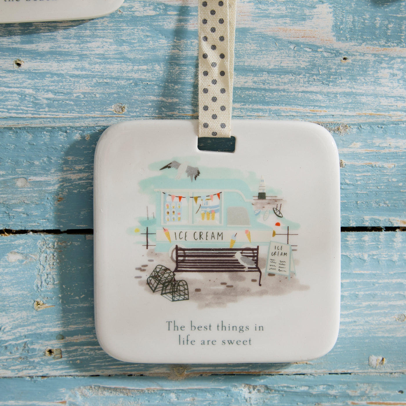 Nautical Coastal Ceramic Hanging Plaques – Set of 4 Maritime Seaside Designs