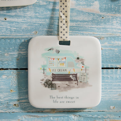 Nautical Coastal Ceramic Hanging Plaques – Set of 4 Maritime Seaside Designs