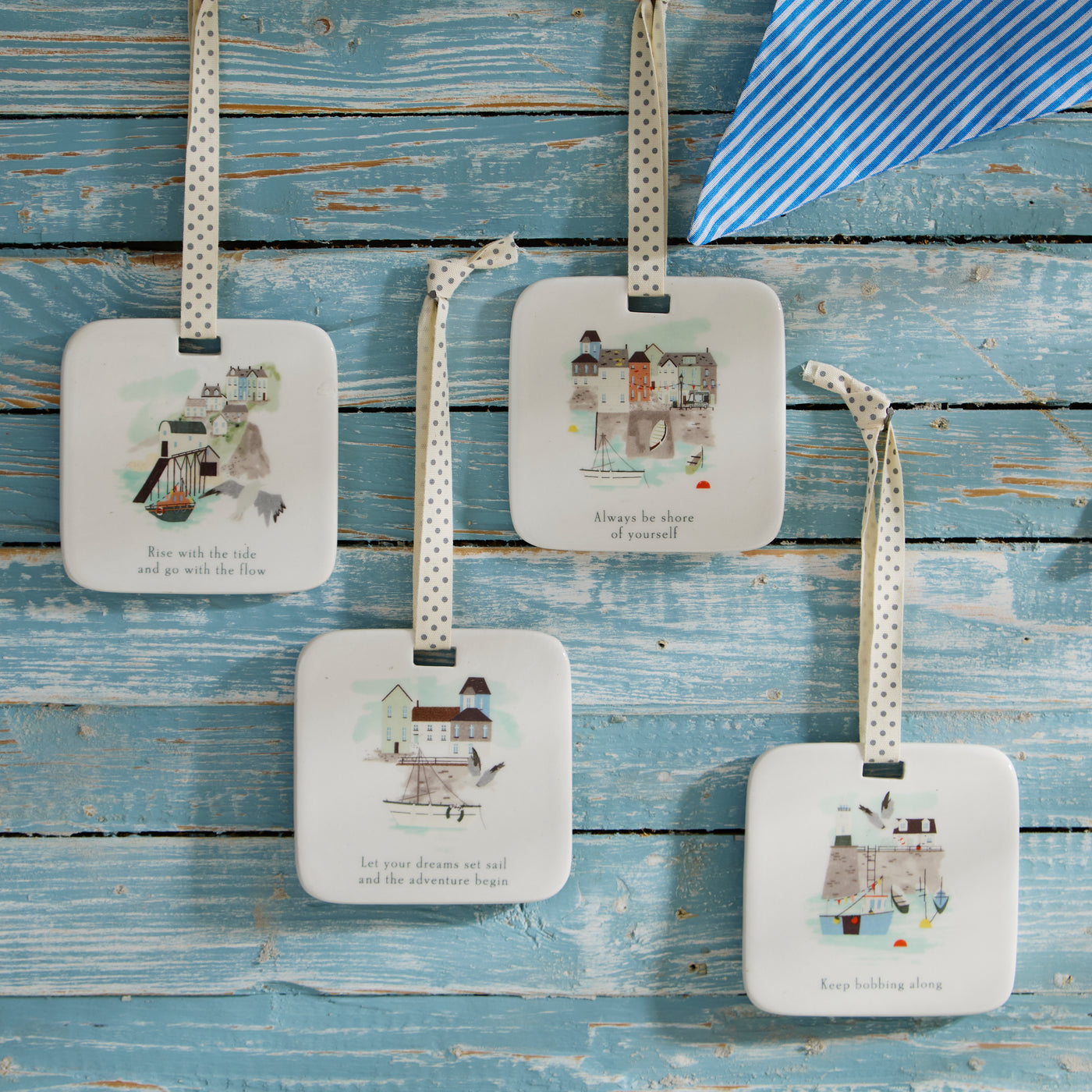 Coastal Harbour Ceramic Hanging Plaques – Set of 4 Nautical Maritime Designs
