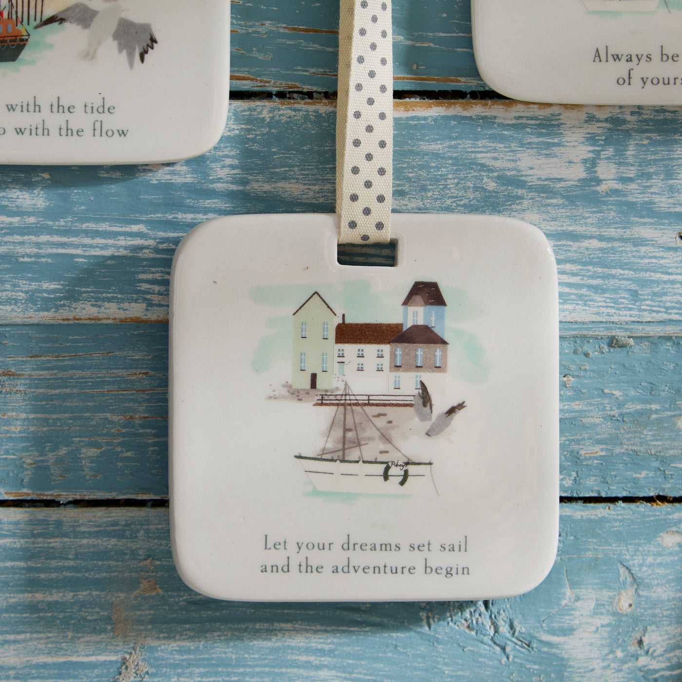 Coastal Harbour Ceramic Hanging Plaques – Set of 4 Nautical Maritime Designs