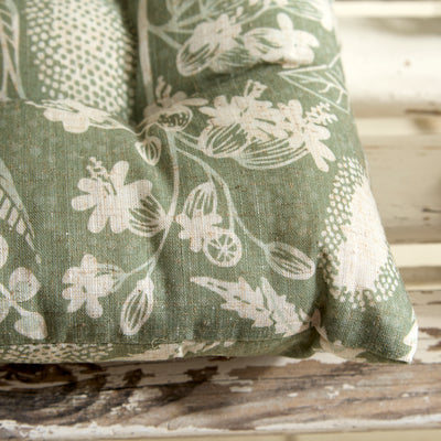 Palm & Botanical Print Outdoor Seat Cushion with Ties – Green Tropical Sketch