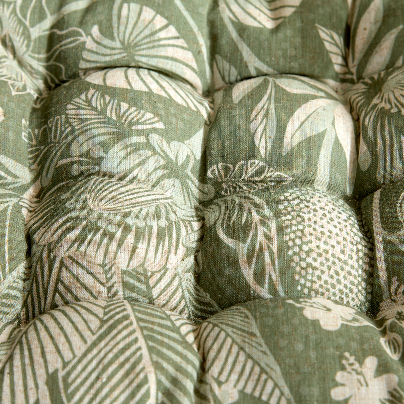 Palm & Botanical Print Outdoor Seat Cushion with Ties – Green Tropical Sketch