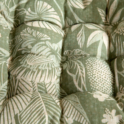 Palm & Botanical Print Outdoor Seat Cushion with Ties – Green Tropical Sketch
