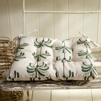 Palm & Botanical Print Outdoor Seat Cushion with Ties – Large Palm Grove