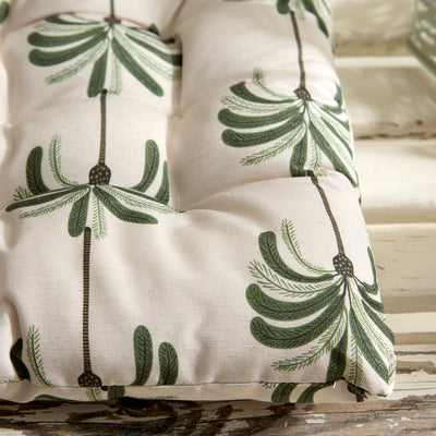 Palm & Botanical Print Outdoor Seat Cushion with Ties – Large Palm Grove