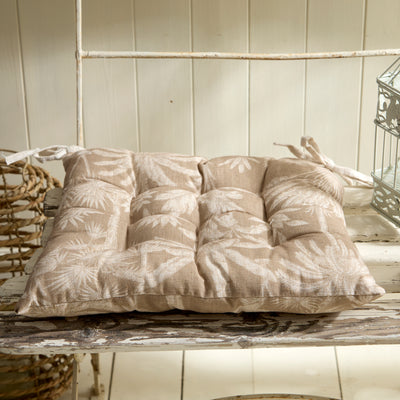 Palm & Botanical Print Outdoor Seat Cushion with Ties – Taupe Jungle Print