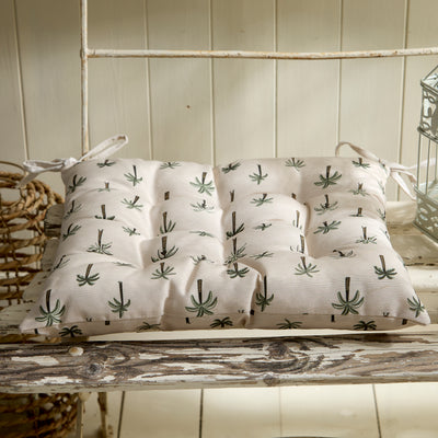 Palm & Botanical Print Outdoor Seat Cushion with Ties – Mini Palm Repeat