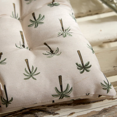 Palm & Botanical Print Outdoor Seat Cushion with Ties – Mini Palm Repeat