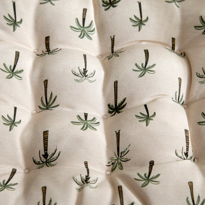 Palm & Botanical Print Outdoor Seat Cushion with Ties – Mini Palm Repeat