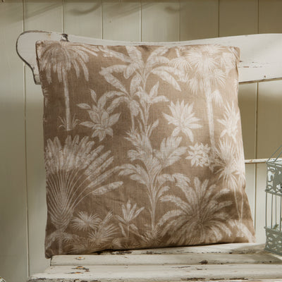 Tropical Botanical Square Outdoor Cushion – Taupe Jungle Print