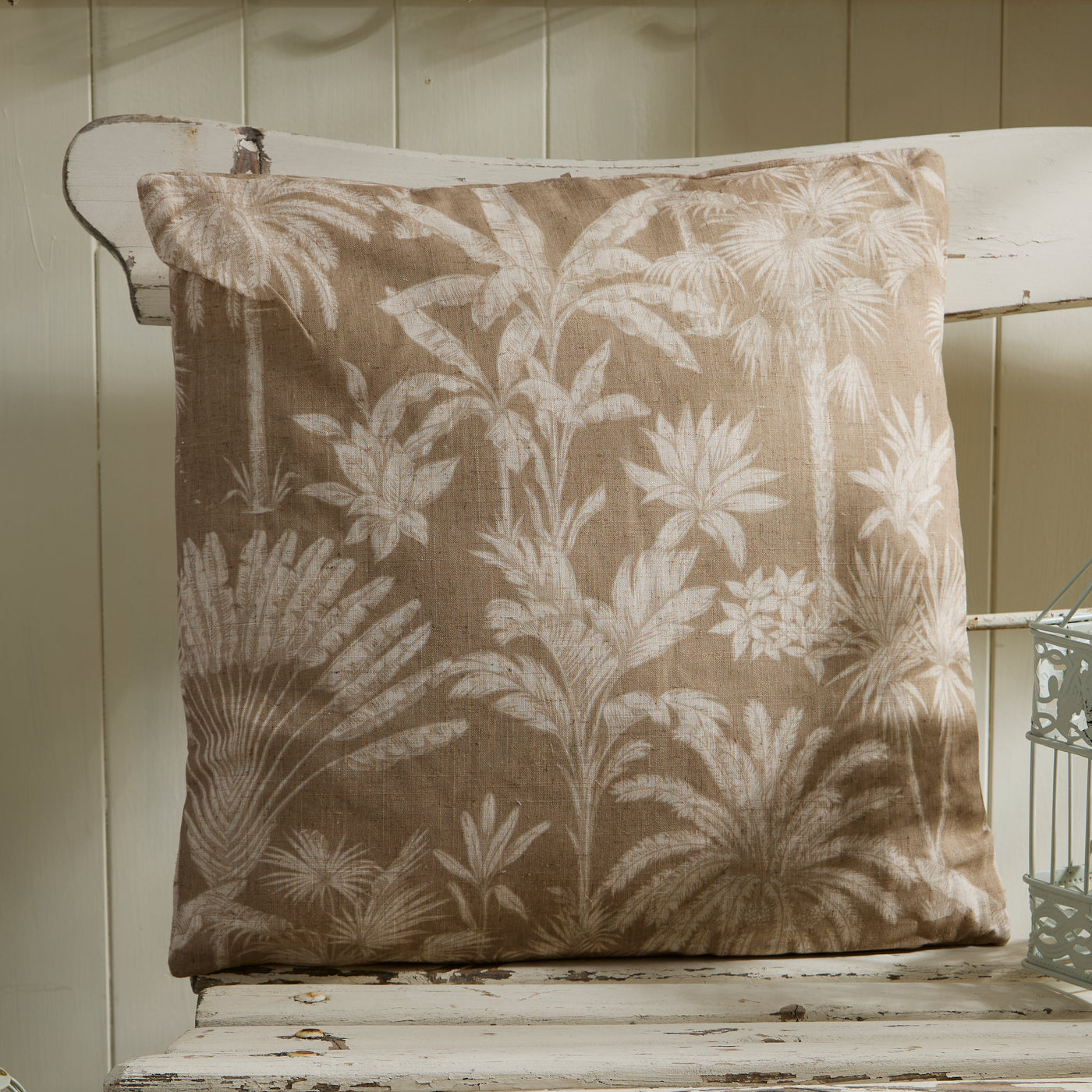 Tropical Botanical Square Outdoor Cushion – Taupe Jungle Print