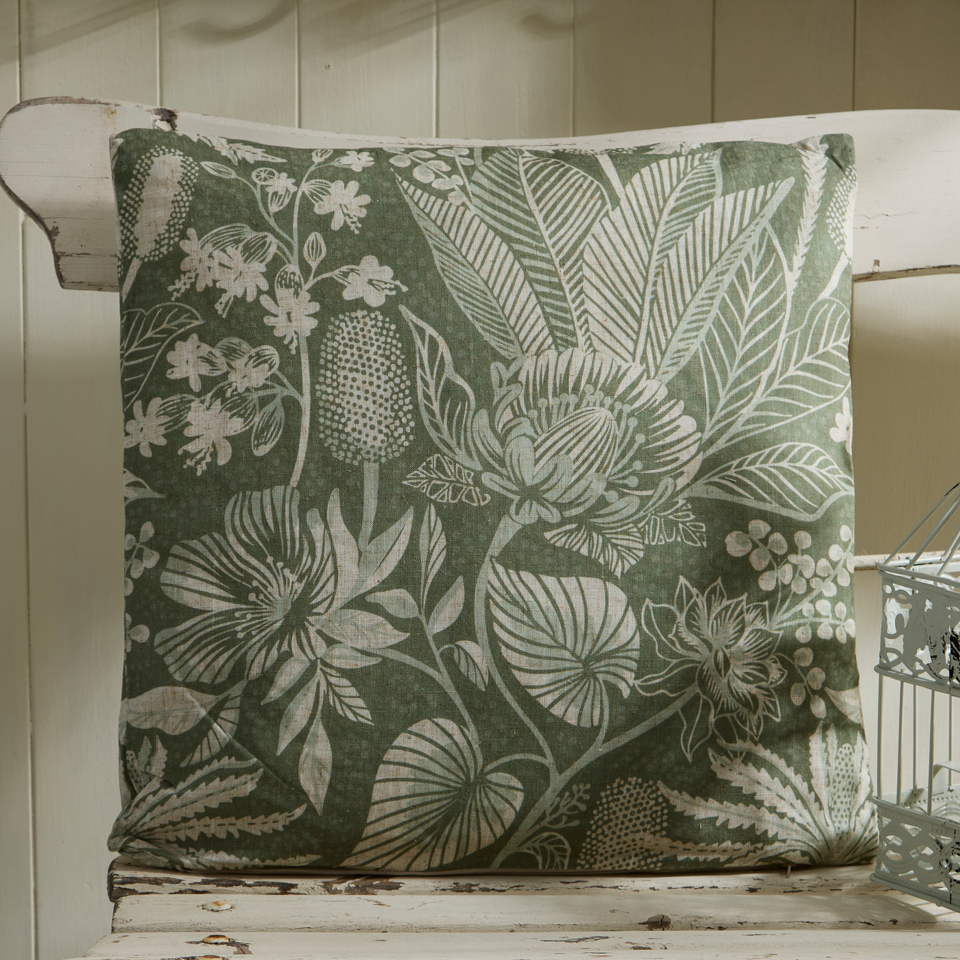 Tropical Botanical Square Outdoor Cushion – Green Tropical Sketch