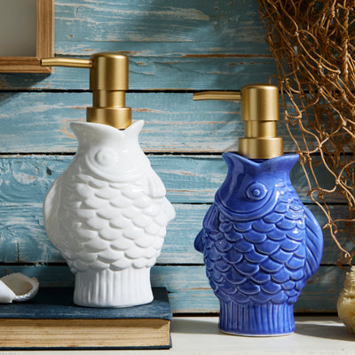 Ceramic Fish Soap Dispenser with Gold Pump