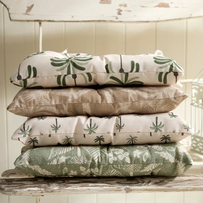 Palm & Botanical Print Outdoor Seat Cushion with Ties – Taupe Jungle Print