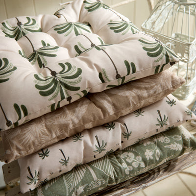 Palm & Botanical Print Outdoor Seat Cushion with Ties – Large Palm Grove