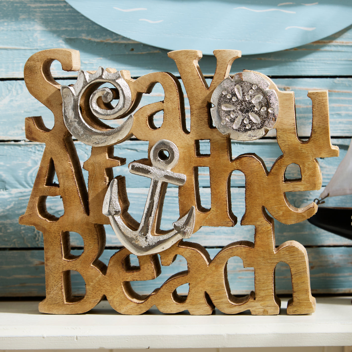 Wooden Beach "Sea you" Sign – Nautical Wood & Metal Decor
