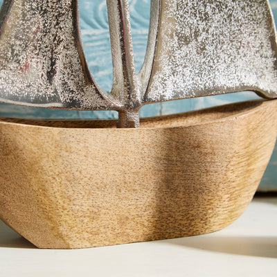 Wood & Metal Sailboat Ornament – Nautical Coastal Decor