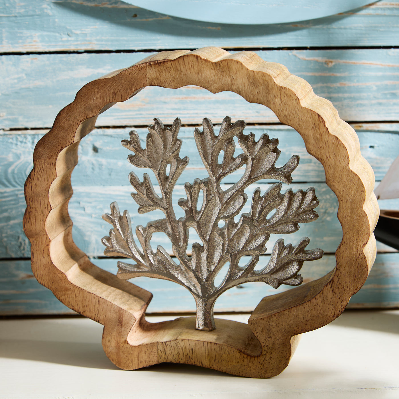 Wood & Metal Coral in Shell Ornament – Coastal Nautical Decor