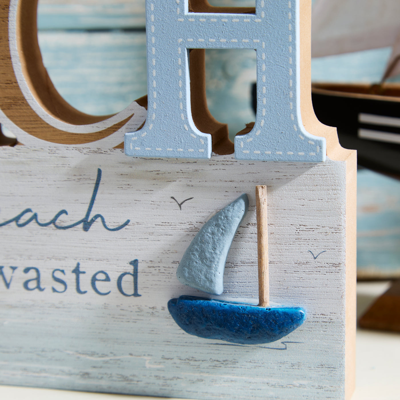 Wooden Nautical BEACH Sign with Sailing Boat - A day at the beach