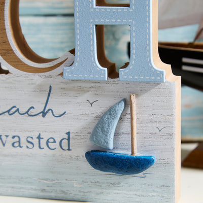 Wooden Nautical BEACH Sign with Sailing Boat - A day at the beach