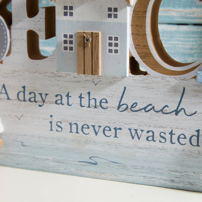Wooden Nautical BEACH Sign with Sailing Boat - A day at the beach