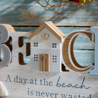 Wooden Nautical BEACH Sign with Sailing Boat - A day at the beach