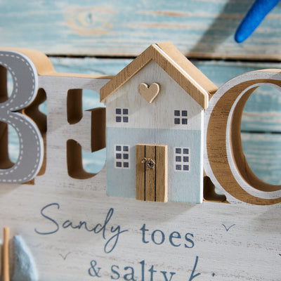 Wooden Nautical BEACH Sign with Sailing Boat - Sandy toes