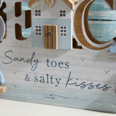 Wooden Nautical BEACH Sign with Sailing Boat - Sandy toes