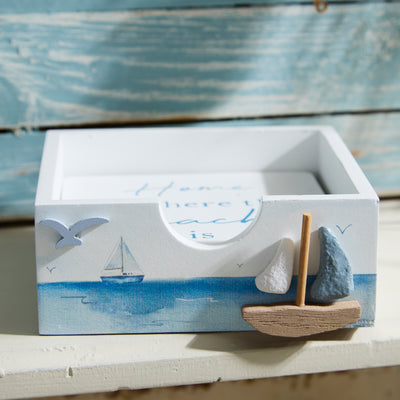 Set of 4 Coastal Quote Coasters with Wooden Holder – Beach Design