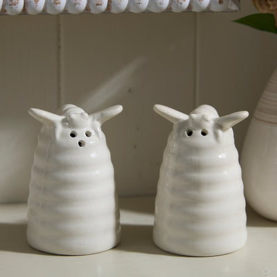 Ceramic Beehive Salt & Pepper Shaker Set with Cream Glaze