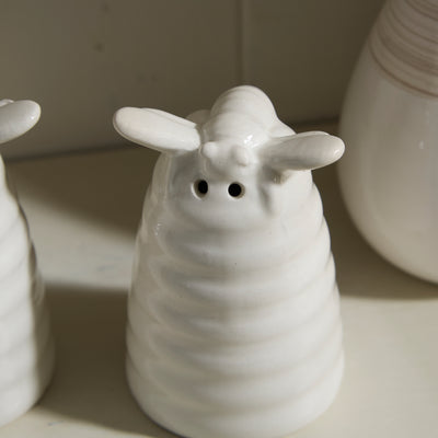 Ceramic Beehive Salt & Pepper Shaker Set with Cream Glaze