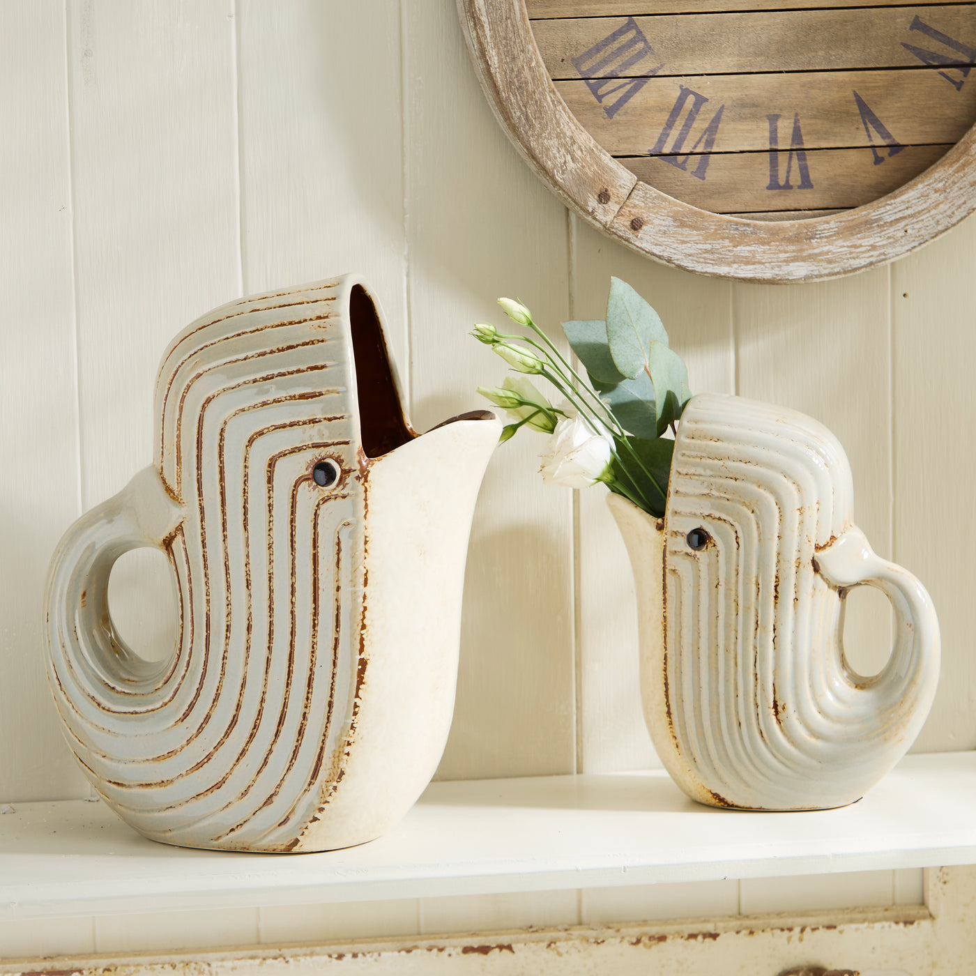 Ceramic Whale Jug Vase – Coastal Blue Glazed Ornament