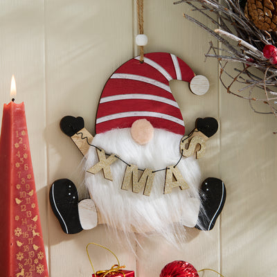 Wooden Hanging Christmas Gonk with XMAS Garland