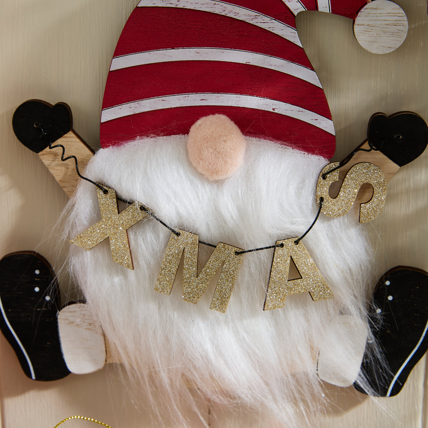 Wooden Hanging Christmas Gonk with XMAS Garland