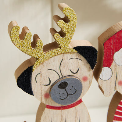 Festive Trio of Wooden Christmas Dogs Ornament